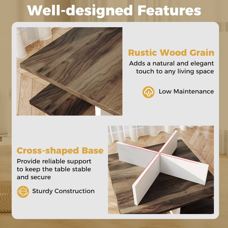 Stylish 2-Tier Multi-Functional Coffee Table with Storage Shelves and Cross-Shaped Base for Home Use - 24" x 24" x 13"