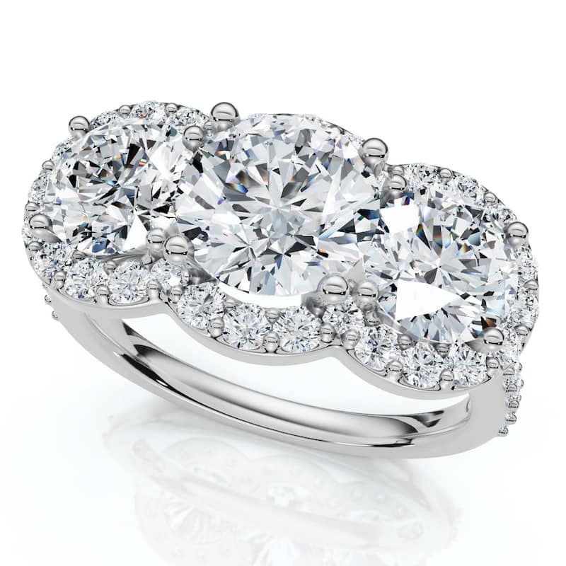 Certified 3 3/4Ct Three Stone Diamond Engagement Ring Gold Lab Grown