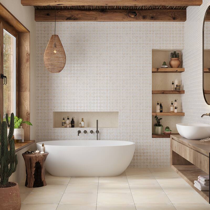Apollo tile 12" x 22" Citadel Matte Glossy Ice White Beige Porcelain Tile (13.03 sq ft/case) - 7 Pack - White