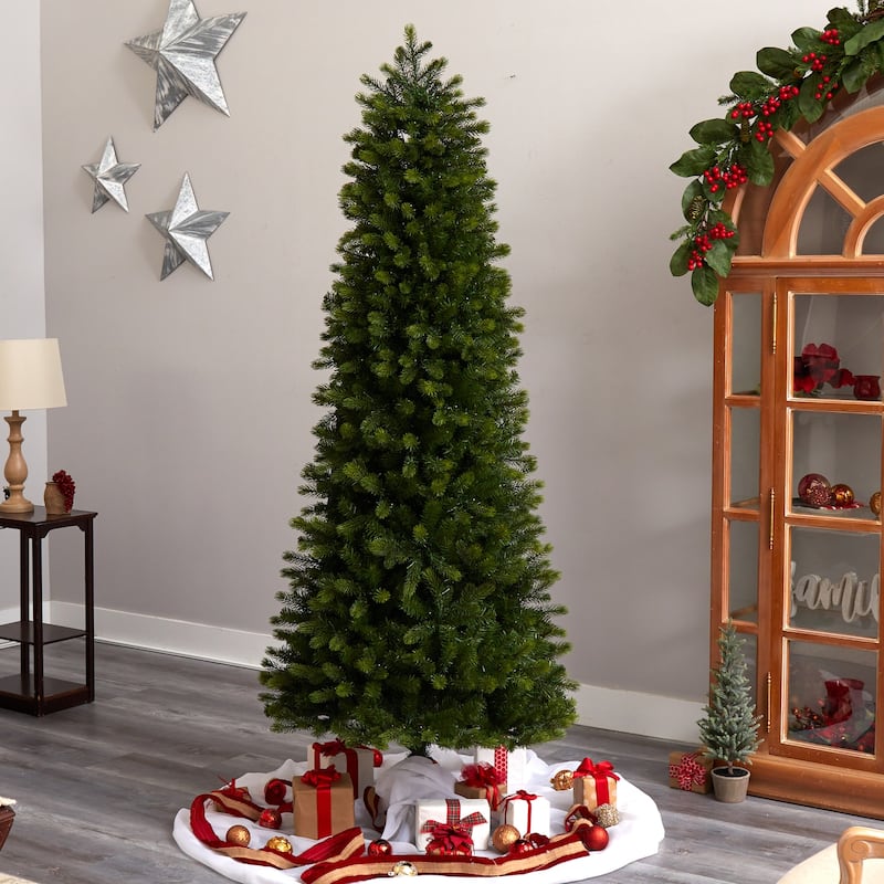 7.5ft. Slim Mountain Spruce Artificial Christmas Tree with 600 Warm White Micro LED Lights & Remote - Stunning Tall Display