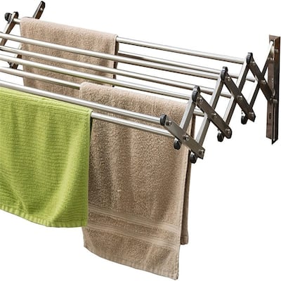 Racks Stainless Steel Wall Mounted Collapsible Laundry Clothes Drying Rack - 8"D x 33"W x 5"H