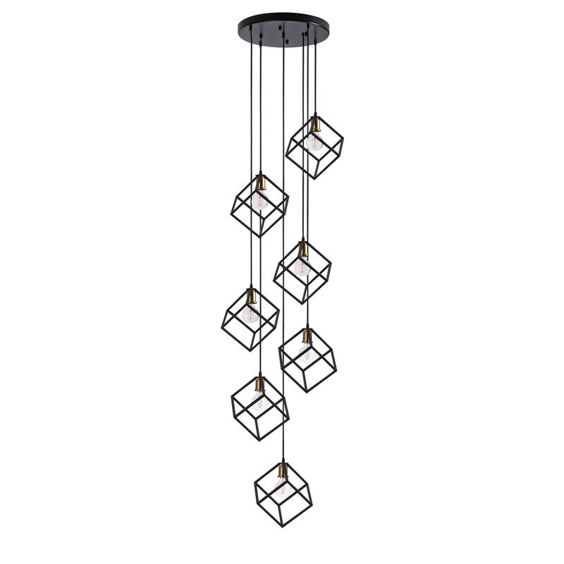 7 - Light Cluster Geometric Staircase Pendant, Adjustable Height Stairway Chandelier