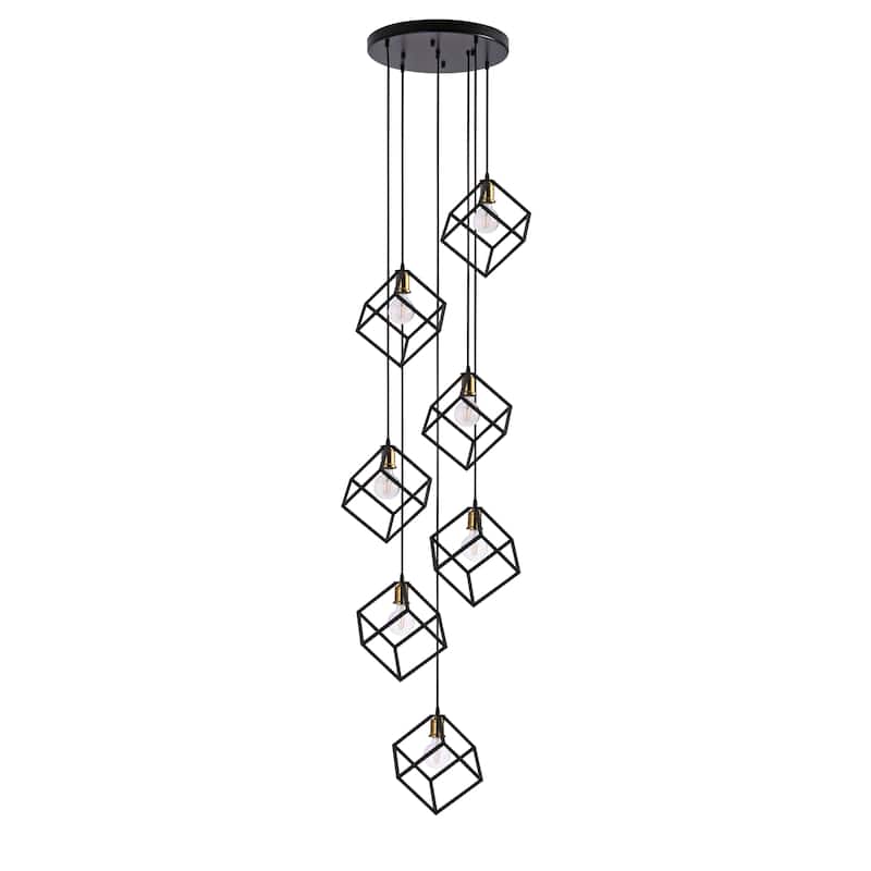 Geometric Pendant Chandelier for Stairway / Staircase, Adjustable Height 5 or 7 Light Cluster