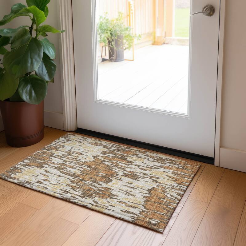 Machine Washable Indoor/ Outdoor Modern Watercolor Chantille Rug - Copper - 1'8" x 2'6"