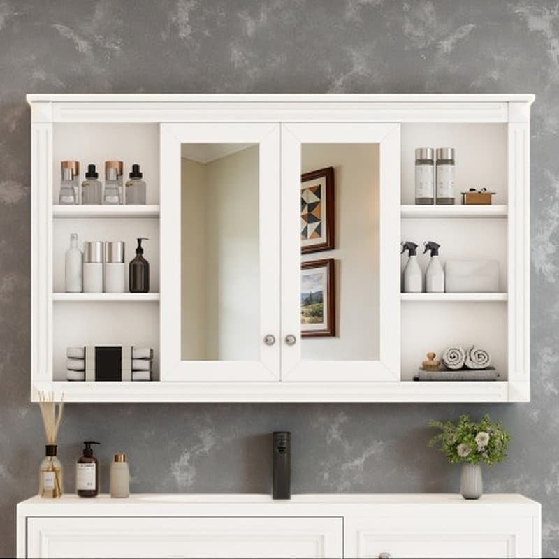 47-Inch Wall-Mounted Mirror Medicine Cabinet with Storage, Bathroom & Bedroom Vanity Organizer with Adjustable Shelf (3 Heights)