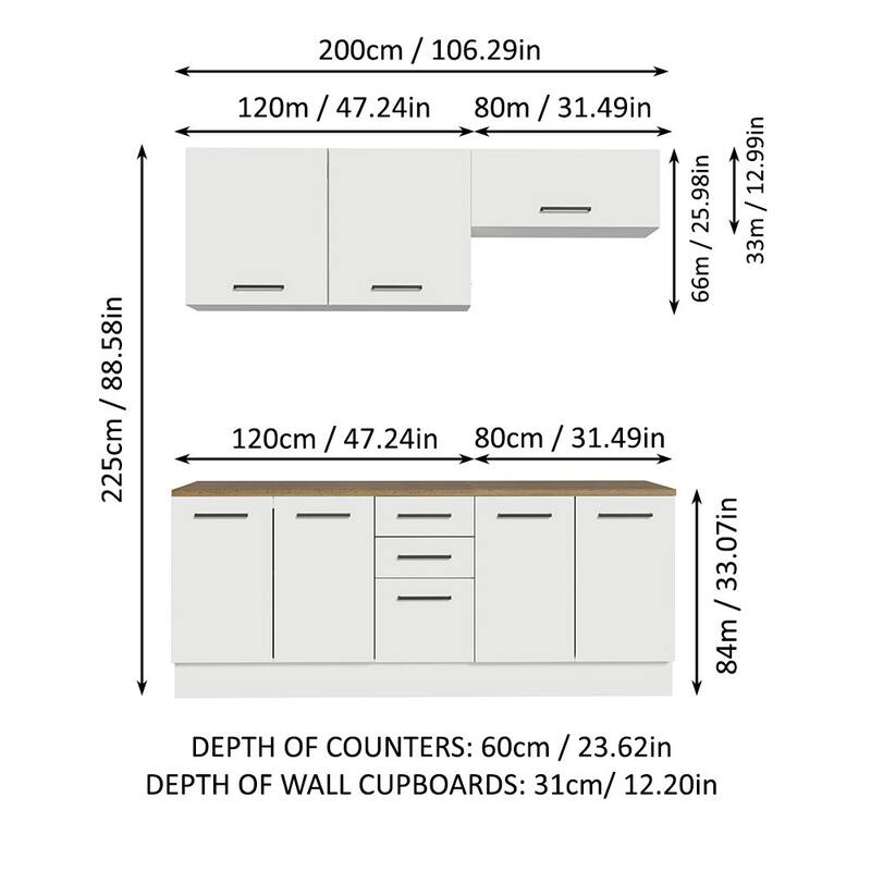 Madesa 4-Piece Garage and Utility Room Cabinet Set 78 In with 33 Inch Base and 31 In Slim Wall Modular Storage Unit - White