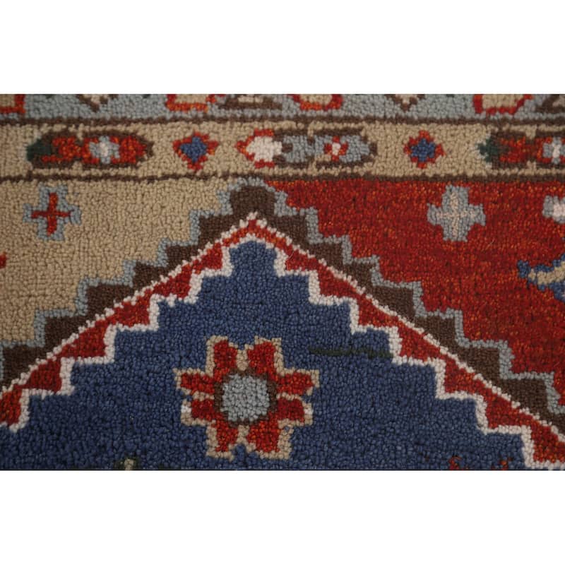 Blue Geometric Kazak Oriental Area Rug Handmade Wool Carpet - 7'10" x 9'9"