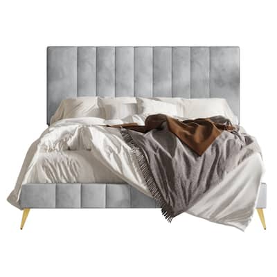 CraftPorch Modern Velvet Tufted Upholstered Gold Accent Platform Bed