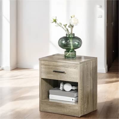 Modern Bedside Table with Storage Shelf and Drawer