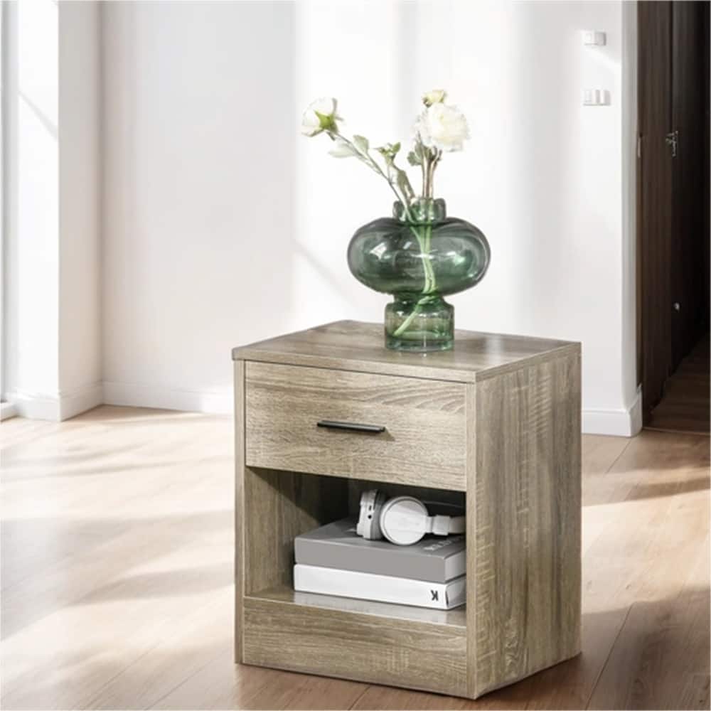 Modern Bedside Table with Storage Shelf and Drawer