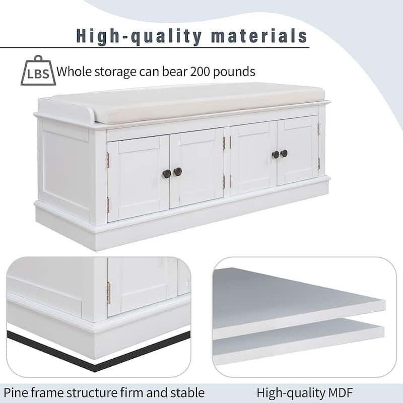 42.70" Modern Versatile Entry Upholstered Storage Bench with 4 Doors, Adjustable Shelves and Shoe Racks