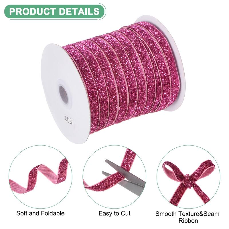 1 Pack Metallic Glitters Velvet Ribbon,3/8"x50 Yards for Gift - Rose Red