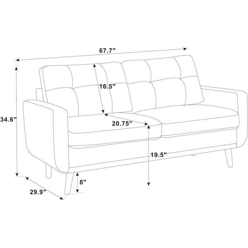 67.7" Wide Mid-Century Modern Upholstered Tufted Loveseat Sofa with Wooden Legs, Cream Polyester