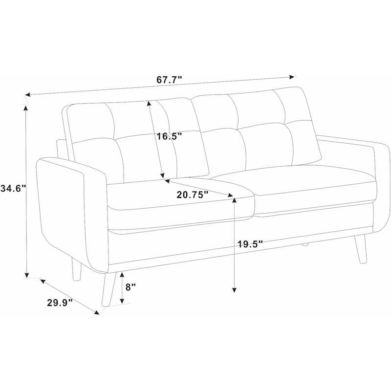 Homy Casa 2-Seater Sofa, Tufted Linen, Wood Legs