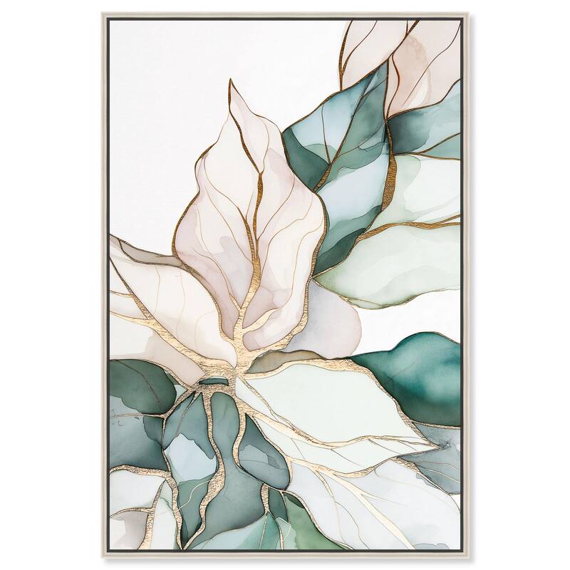 Pastel Leaves with Gold II Canvas by Art Remedy - Silver - 36" x 54"