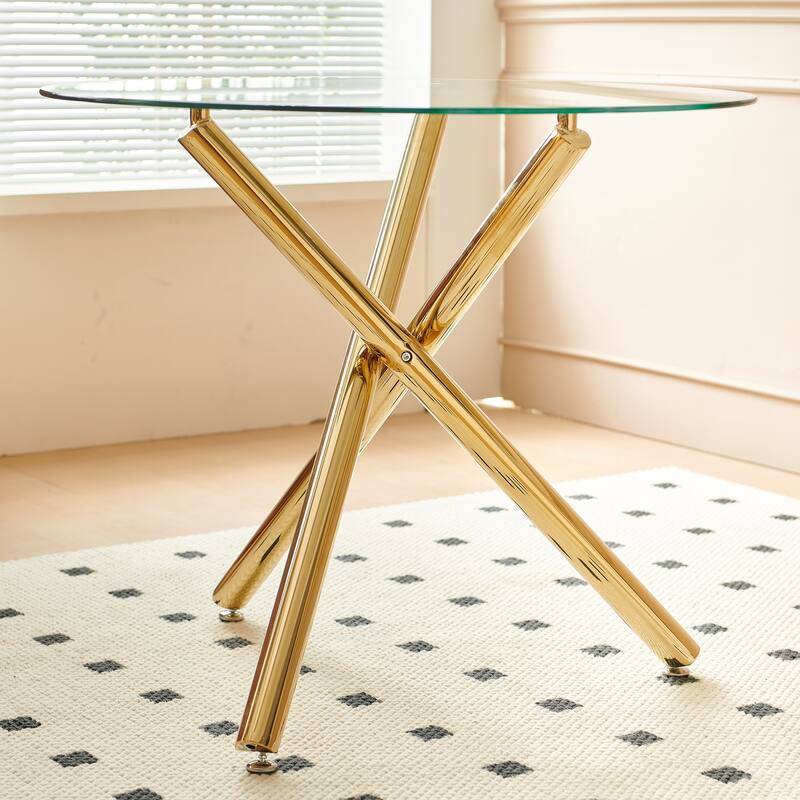 Golden Glass and Metal 35 in. Dining Table Seats 3