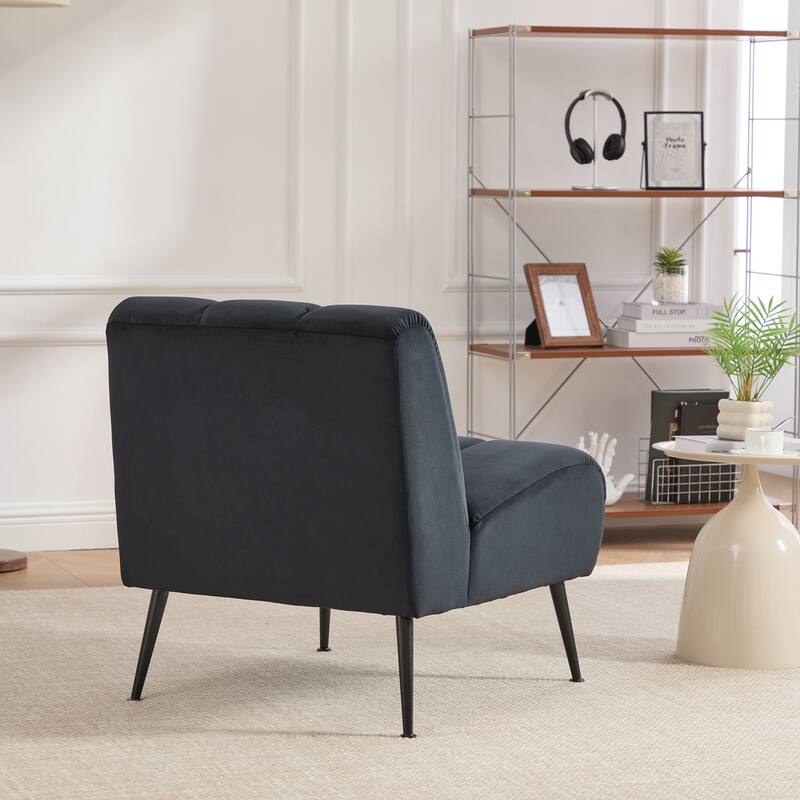 Modern Upholstered Armless Chair with Black Metal Legs,Accent Chair for Living Room,Bedroom,Office and Reading Room