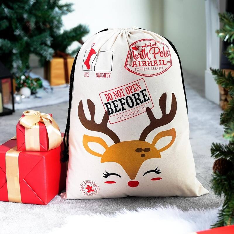 3 Packs Santa Sack, Large Christmas Canvas Gift Bag with Drawstring 26" x 19" for Hoilday Party Supplies - Multicolor