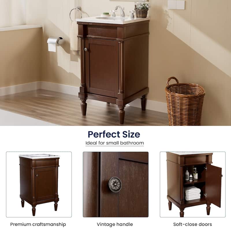 19-Inch Vintage Solid Wood Bathroom Vanity with Sink – Compact Design for Small Spaces