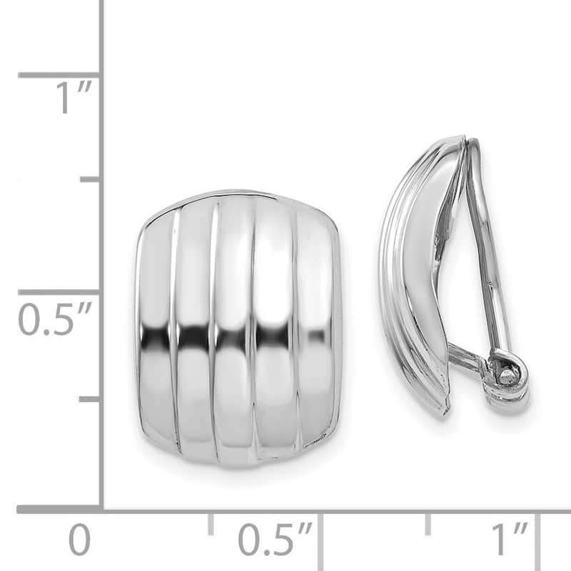 Curata 14k White Gold Polished Ribbed Non Pierced Omega Back Earrings - 17x12mm