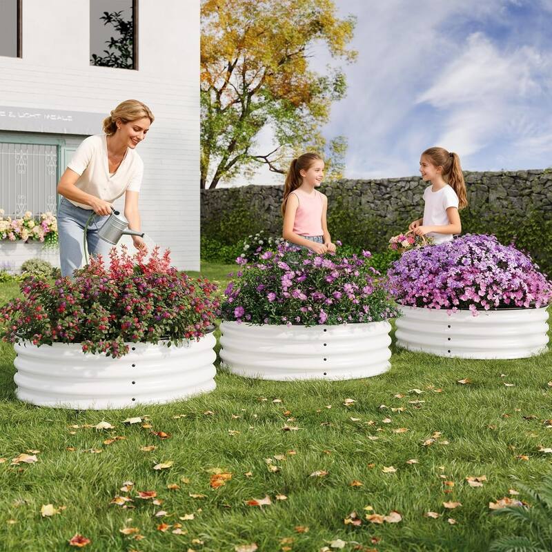 3-Pack 2x1FT Galvanized Raised Garden Beds Round Metal Planter Box Kitfor Vegetables Flowers and Fruits Black