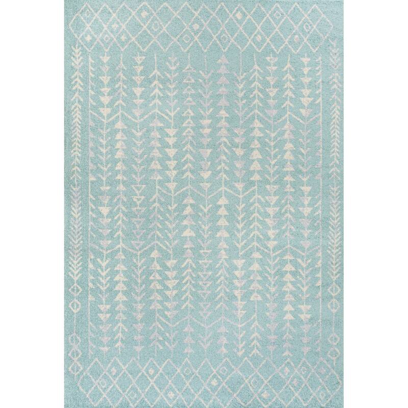 JONATHAN Y Asilah Moroccan Geometric Area Rug - 8 X 10 - Turquoise/Cream