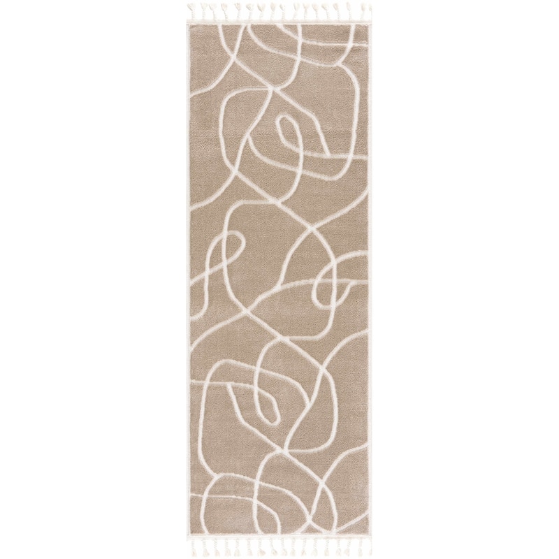 Hauteloom Azana Living Room, Bedroom Area Rug - Farmhouse - High Pile - Bone,Black - 5'3" x 7'
