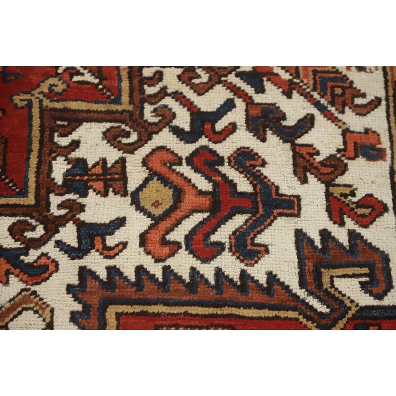 Hand Knotted Oriental 100% Wool Carpet Traditional Medallion Oranges & Rust Heriz Area Rug - 10' 8'' X 7' 6''