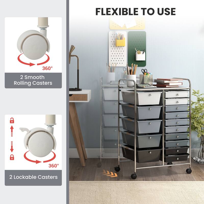 Costway 15 Drawer Rolling Storage Cart Tools Scrapbook Paper Office - See Details