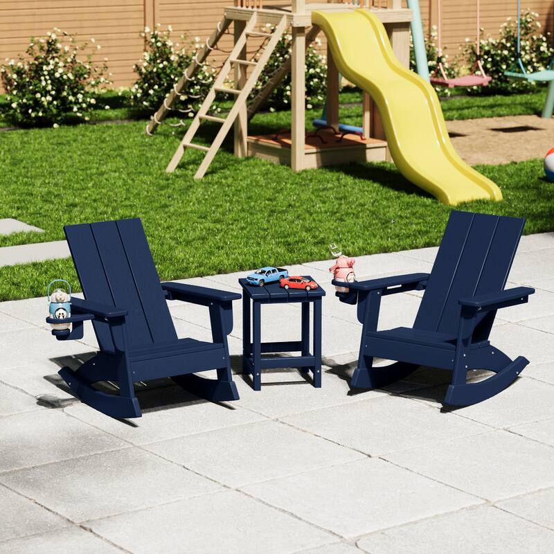 Shoreside Kids Outdoor Poly Adirondack Rocking Chair with Side Table 3-Piece Set