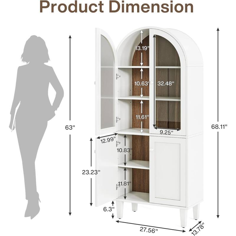 Stylish Arched Wooden Display Cabinet 4 Doors 5 Shelves Vintage Modern Storage for Living Room Bedroom Kitchen