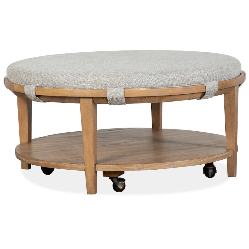 Magnussen Home Lindon Belgian Wheat Grey Round Cocktail Table With Casters - 38''W x 38''D x 18''H - 38''W x 38''D x 18''H