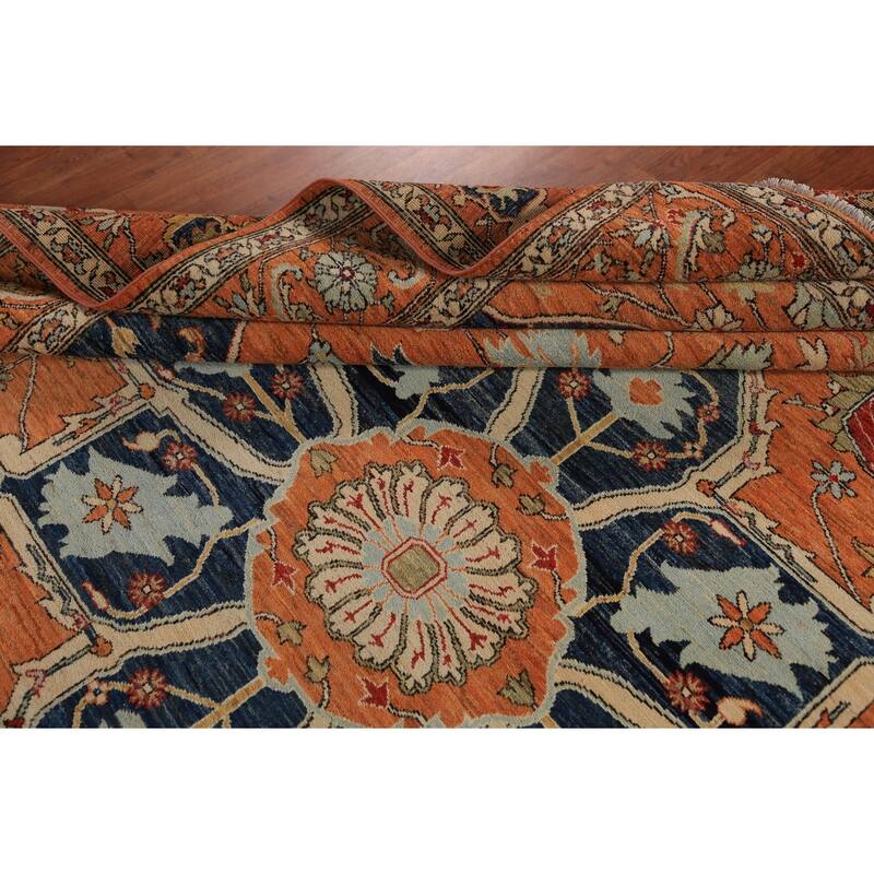 Heriz Serapi Oriental Rug Hand-Knotted Vegetable Dye Wool Carpet - 9'4"x 11'11"