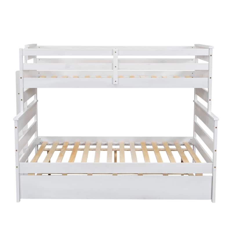 Detachable Wood Bunk Bed, Twin over Full Kids Bunk Bed Frame with Trundle Bed, Divided Into 2 Separate Beds Frame