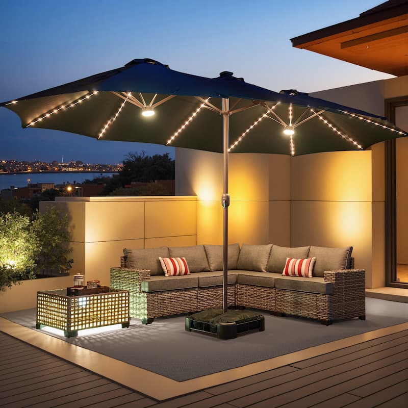 HOOOWOOO Outdoor Patio Umbrella with Solar Light - Blue