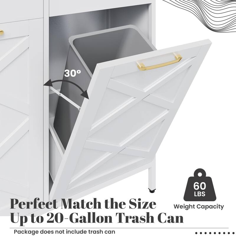 AECOJOY Double Tilt Out Trash Can Cabinet, 20 Gallon Metal Dog Proof Trash Can with 2 Drawers