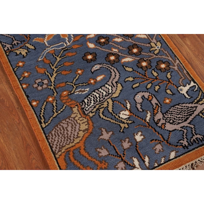 Animals Blue Ziegler Indian Runner Rug Hand-Knotted Wool Carpet - 2'6"x 7'10"