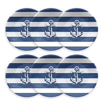 Abode Homewares by TarHong Nautical Anchor Salad Plate, 8.5 x 0.7", Set of 6