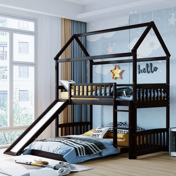slide 2 of 8, Delightful House Shaped Full Size Bed Frame - A Whimsical Touch - Kids' Bedroom Furniture Espresso