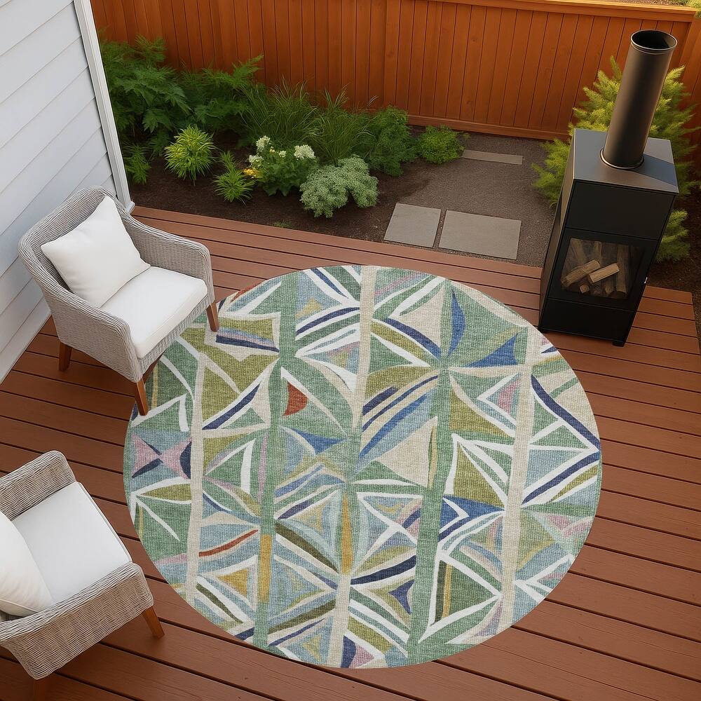 Machine Washable Indoor/ Outdoor Modern Mosaic Chantille Rug