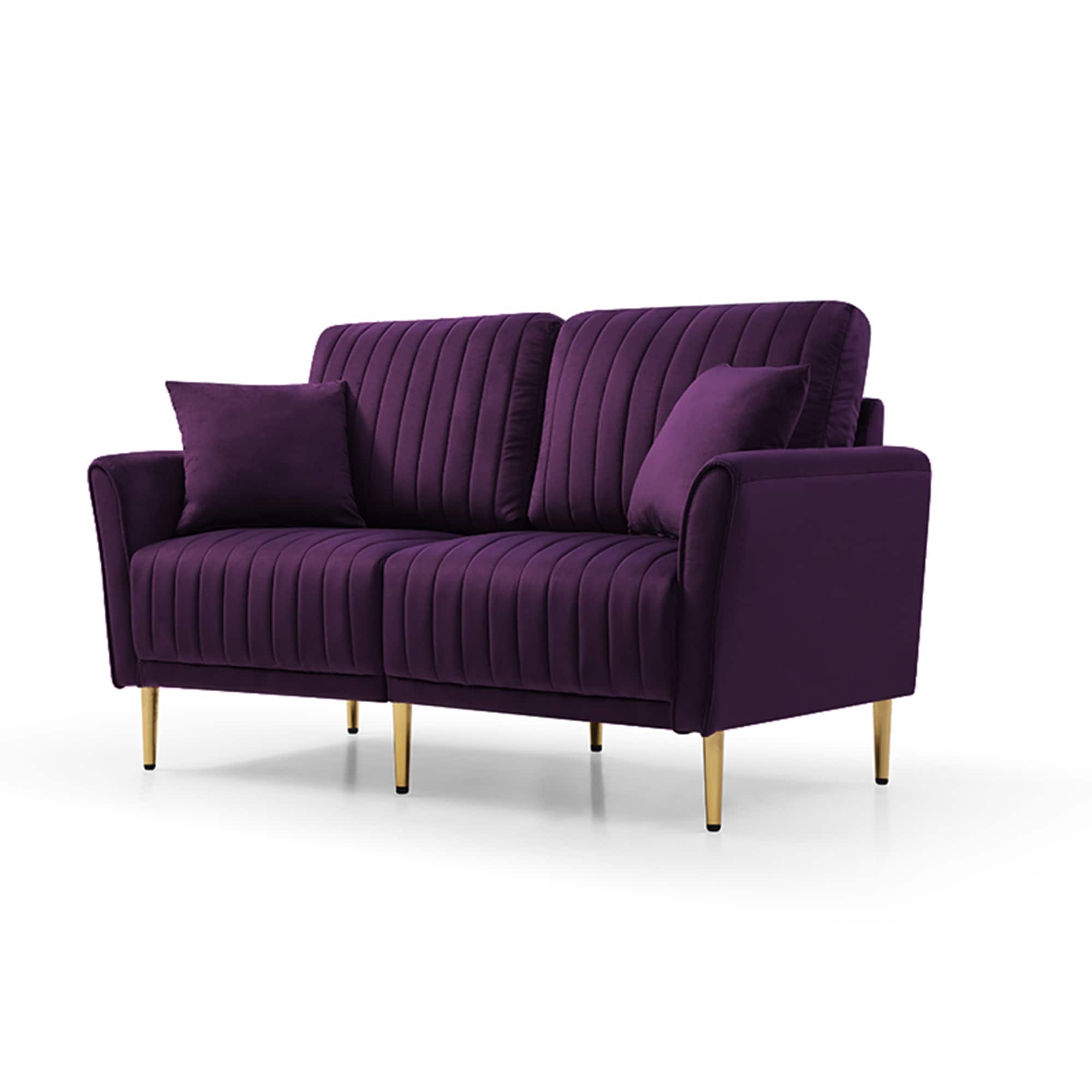 Purple Velvet Round Arm Loveseat 2 Seat Sofa with 2 Purple Throw Pillows Bed Bath Beyond 40238799