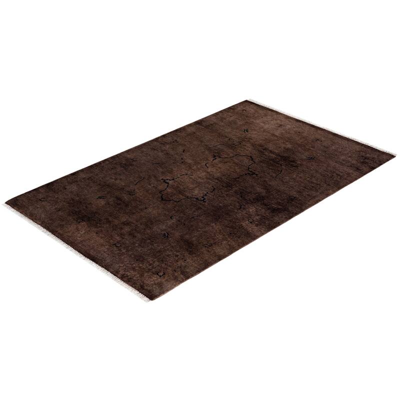Overton Hand Knotted Wool Vintage Inspired Modern Contemporary Overdyed Brown Area Rug - 3' 1" x 4' 10"