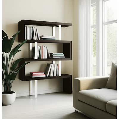 HomeRoots 67" Black And Silver Metal and Wood Three Tier Etagere Bookcase