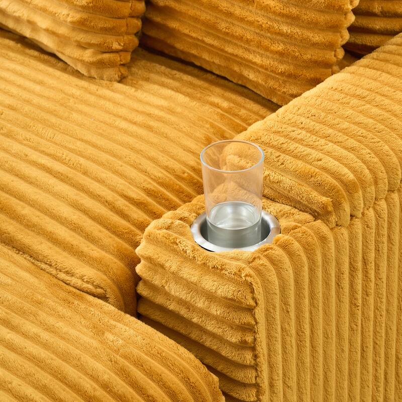 Corduroy Accent Chair & Storage Ottoman Set of 2, Single Sofa Armchair Lounge Chair with Pillows & Cup Holders