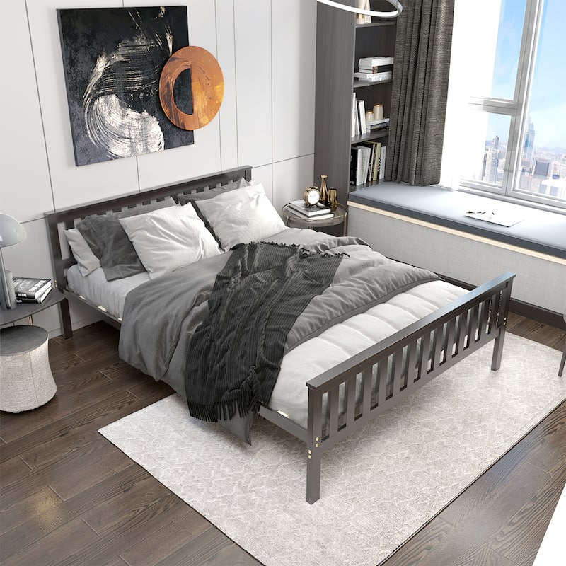 Costway Queen Wood Platform Bed with Headboard and Footboard Mattress