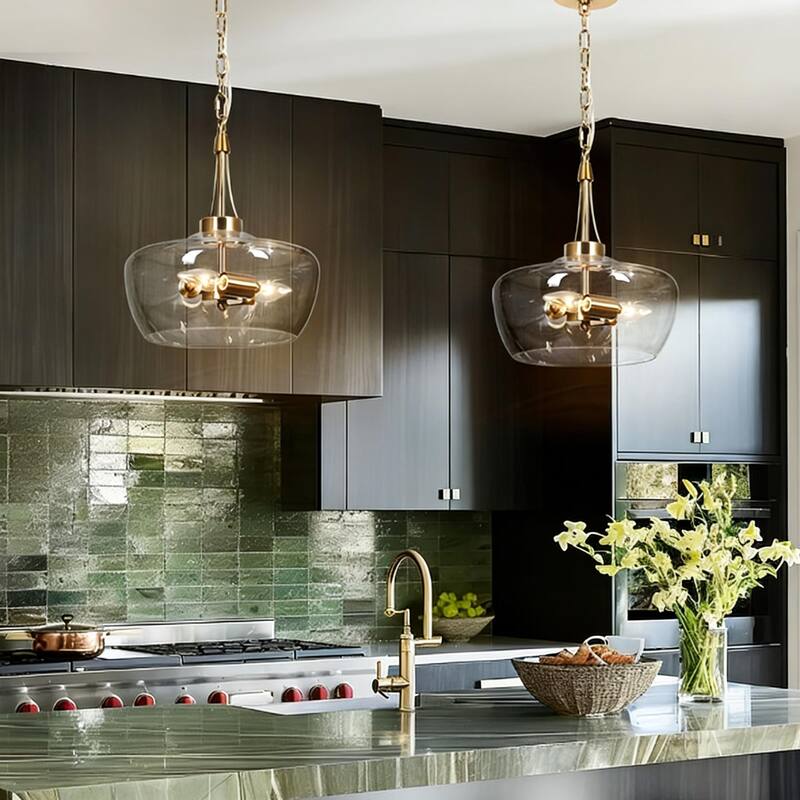 Mid-Century Modern 3-Light Gold Chandelier Clear Glass Pendant Lights for Dining Room