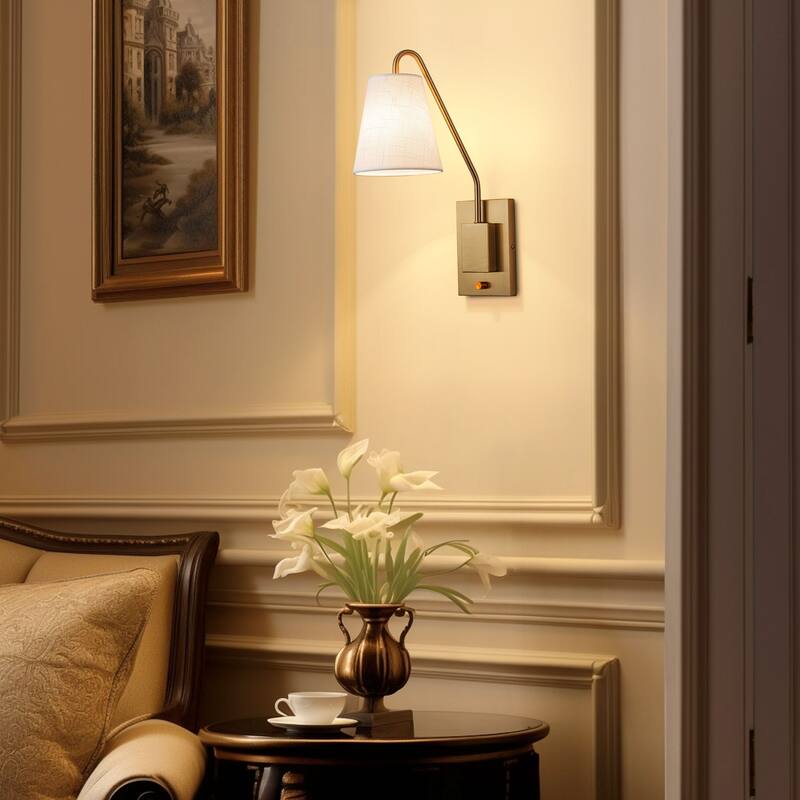 Starsky Dimmable Cotton-Linen Fabric Arm Wall Sconces(Set of 2)