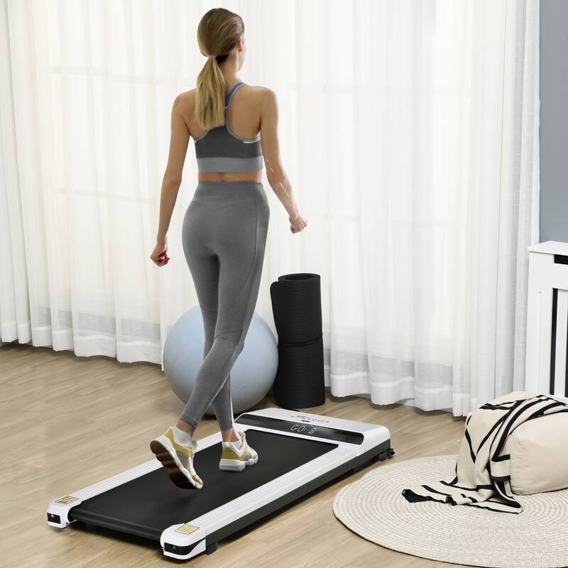 Under Desk Walking Pad Treadmill Portable Running Machine with Remote and Wheels, 2.5HP Walking Jogging Treadmills - White