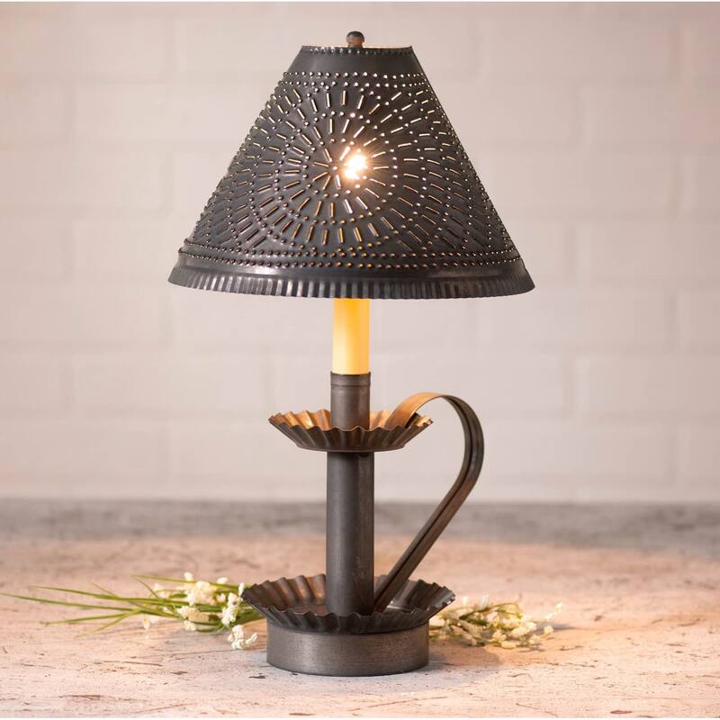 Irvins Country Tinware Plantation Candlestick Lamp Kettle Black Shade - 16.5 X 9 X 9 inches