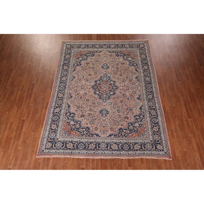 Traditional Mashad Persian Vintage Area Rug Hand-Knotted Wool Carpet - 8'4"x 11'2"